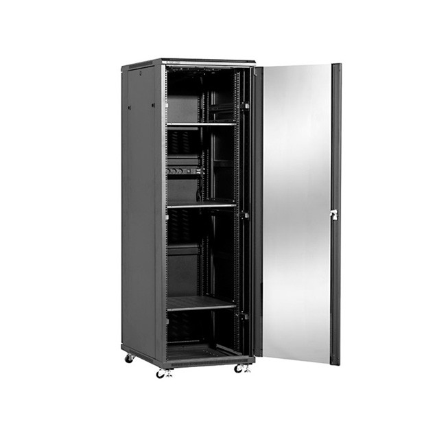 Szafa stojąca rack 19 37U 600x800mm czarna (drzwi szklane, 4x wentylator, 3x półka, 1x listwa)