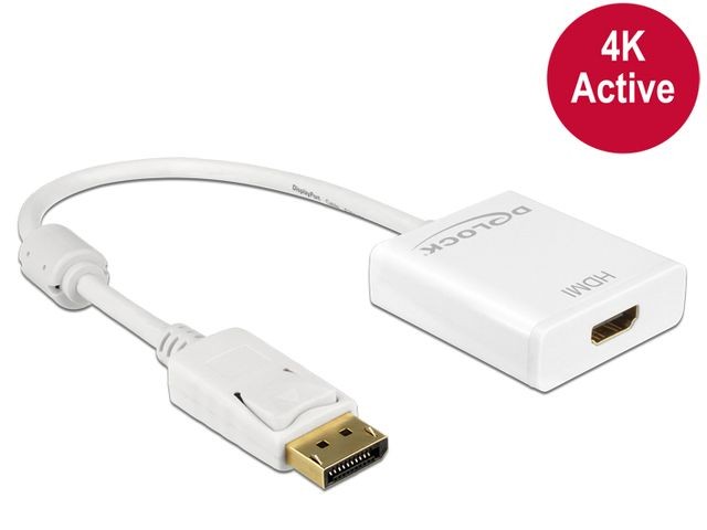 Adapter Displayport(M)->HDMI(F) Aktywny 4K White 