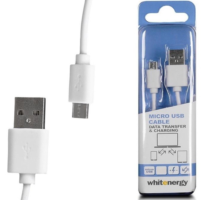 Kabel do przesyłu danych USB micro USB 30cm, biały