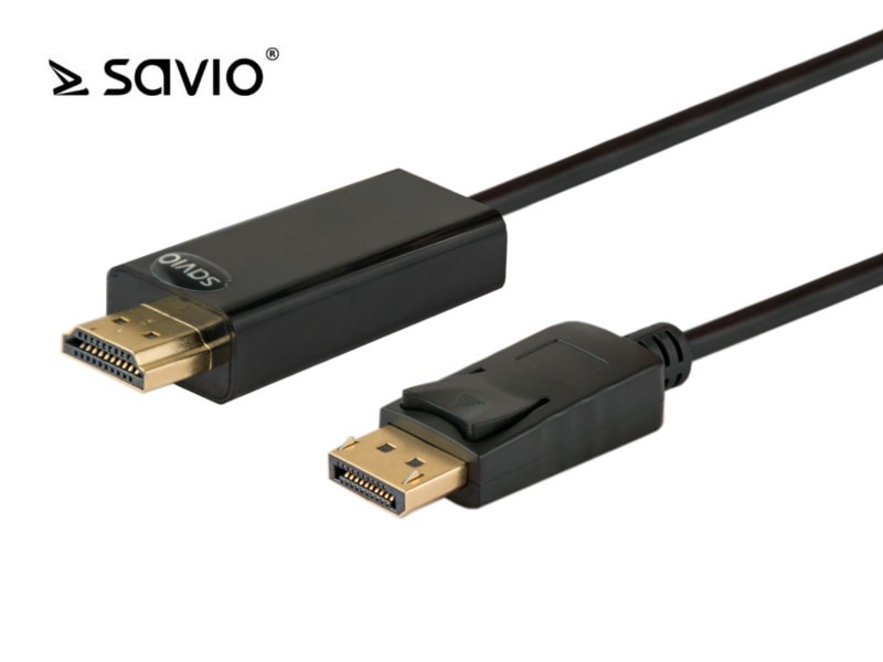 SAVIO CL-56 Kabel Displayport M - HDMI AM, pozłacane końcówki, 1,5m