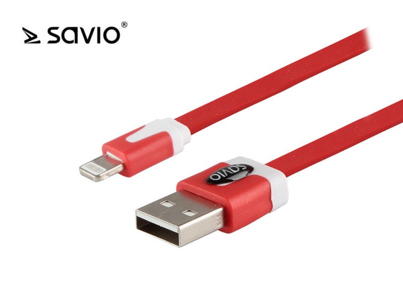 SAVIO CL-74 Kabel ze złączem USB - 8pin, iOS8, do telefonów 5/6, 1 m, Czerwony