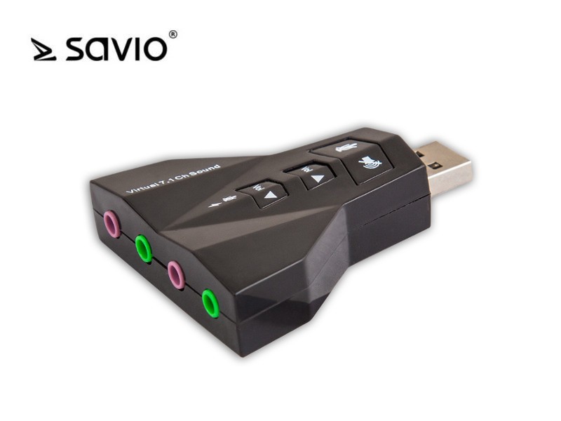 SAVIO AK-08 Karta muzyczna USB 7w1, dźwięk Virtual 7.1CH, Plug & Play, blister