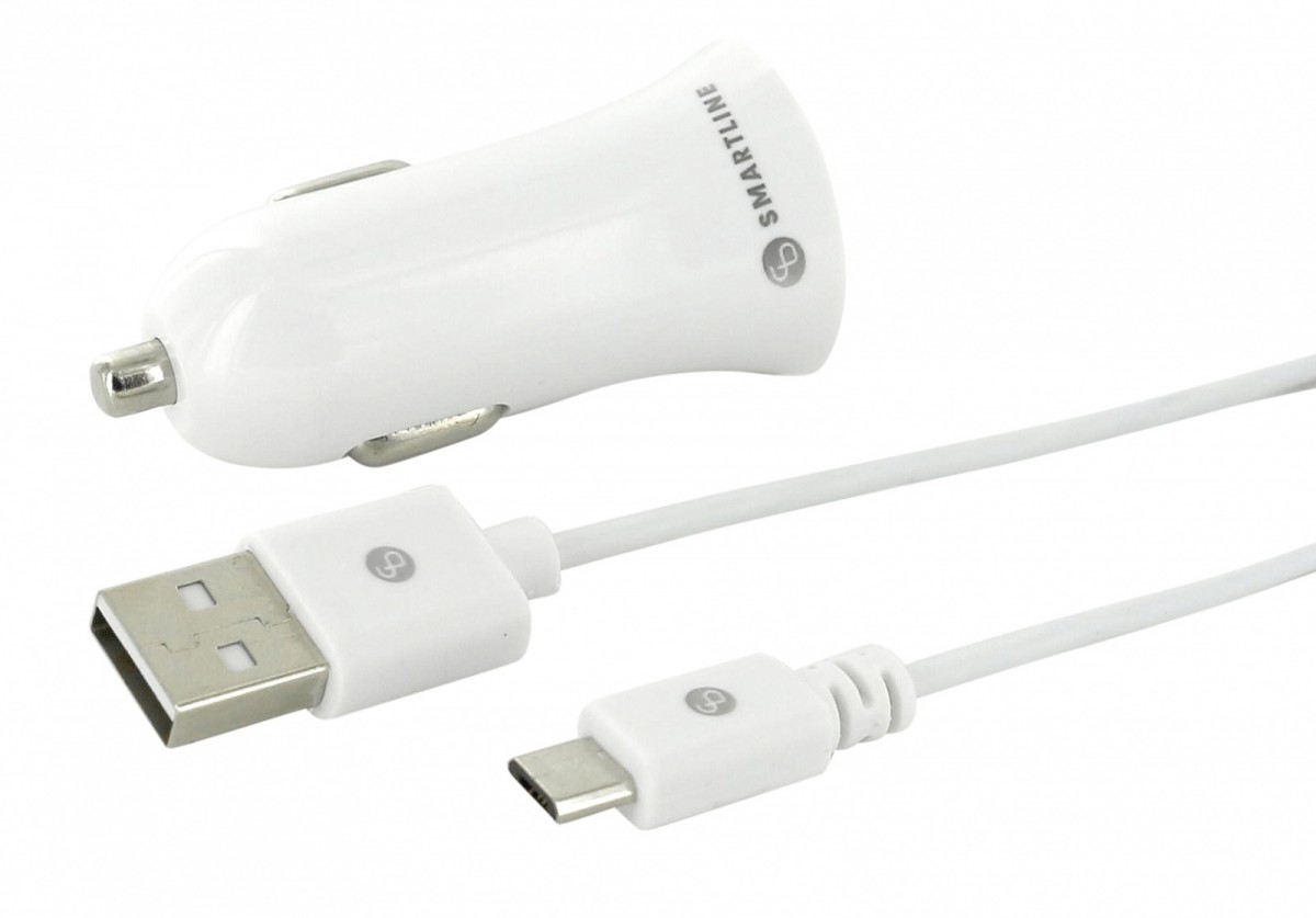 Smartline ładowarka samochodowa 2,4A 1m MicroUSB biała