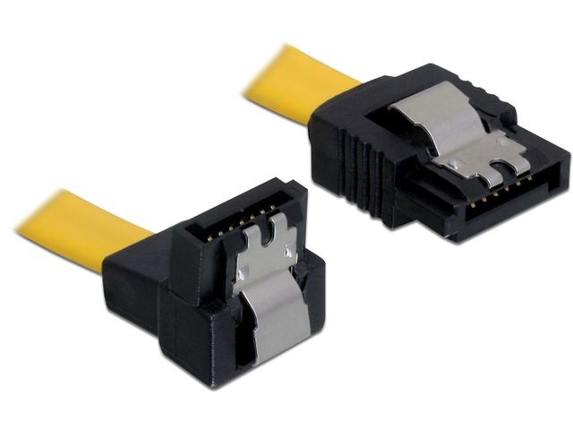 Kabel SATA 6Gb/s 30cm kątowy dół/prosty (metalowe zatrzaski)     żółty 