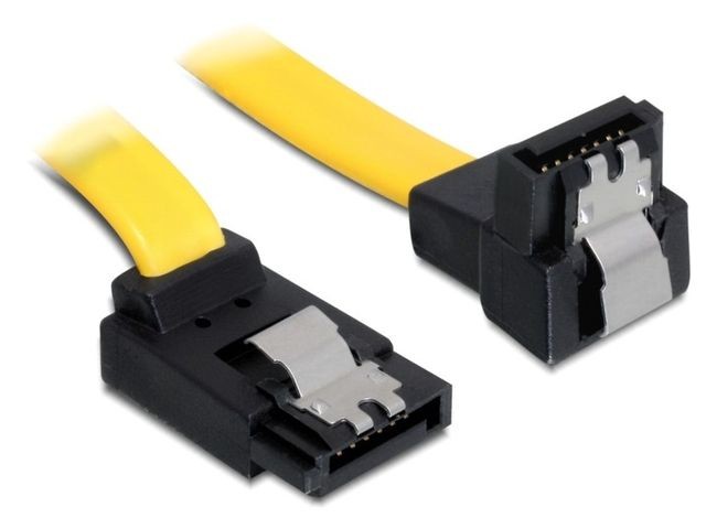 Kabel SATA III 6Gb/s 50cm kątowy góra/dół (metalowe zatrzaski) żółty 