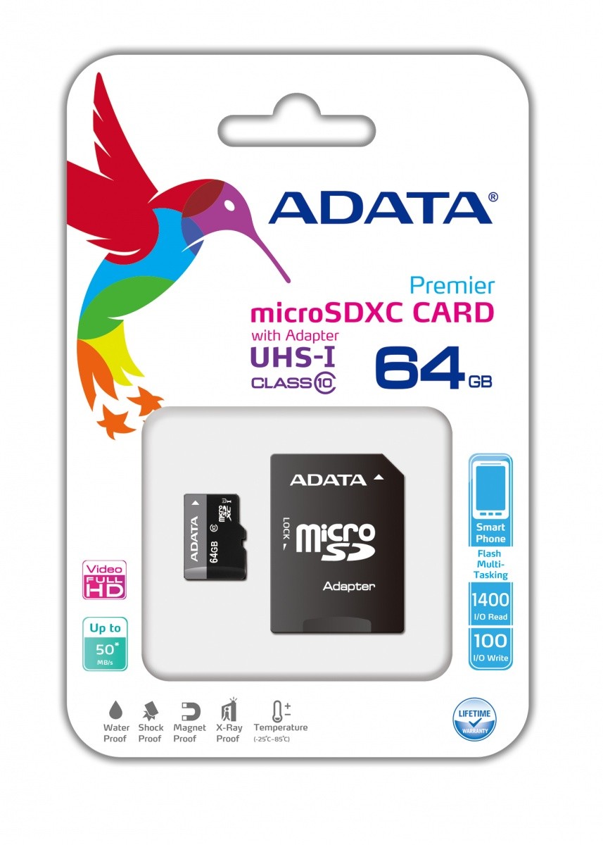 microSDXC Premier 64GB UHS-1/class10 + adapter 