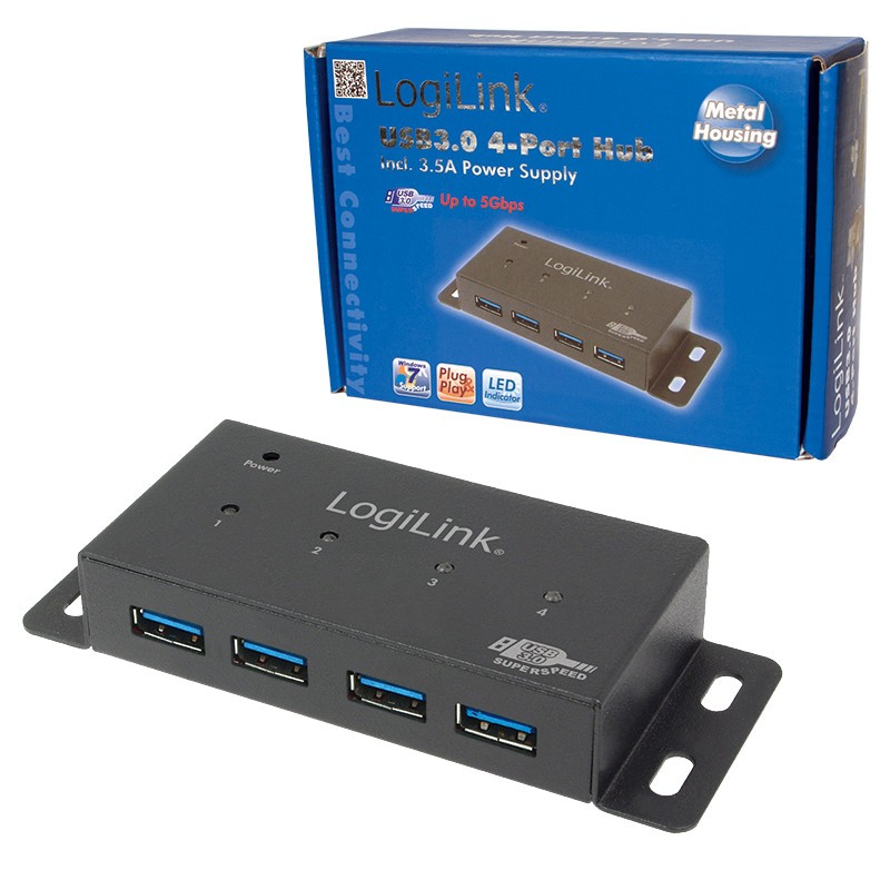 HUB 4xUSB3.0, aktywny, metalowa obudowa 