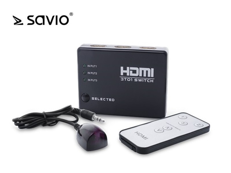 SAVIO CL-28 Switch HDMI 3 porty + pilot, Full HD, funkcja wzmacniacza, blister