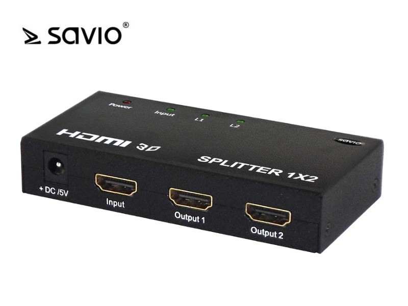 SAVIO CL-42 Splitter HDMI na 2 odbiorniki, Full HD, funkcja wzmacniacza, pudełko