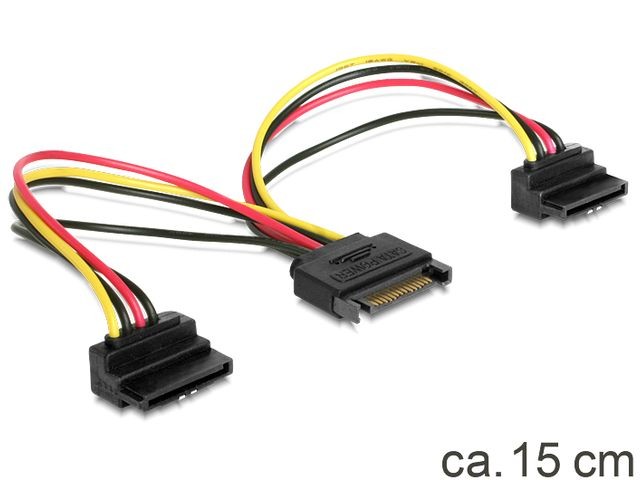 Kabel zasilający SATA(M)->2xSATA(F) 15pin 15cm