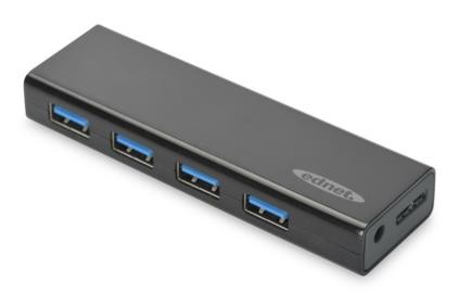 HUB/Koncentrator 4-portowy USB 3.0 SuperSpeed, aktywny, czarny