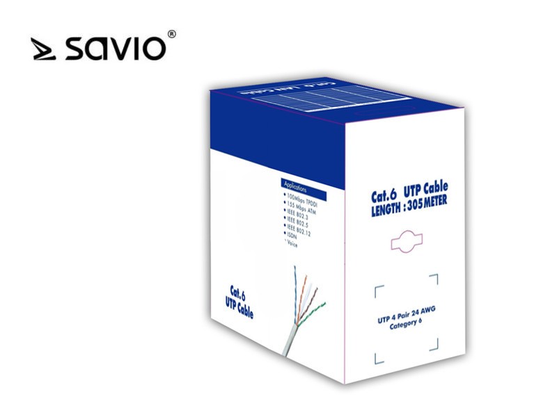 SAVIO CLA-06 kabel sieciowy LAN Kat.6 UTP 305m CU/ miedź