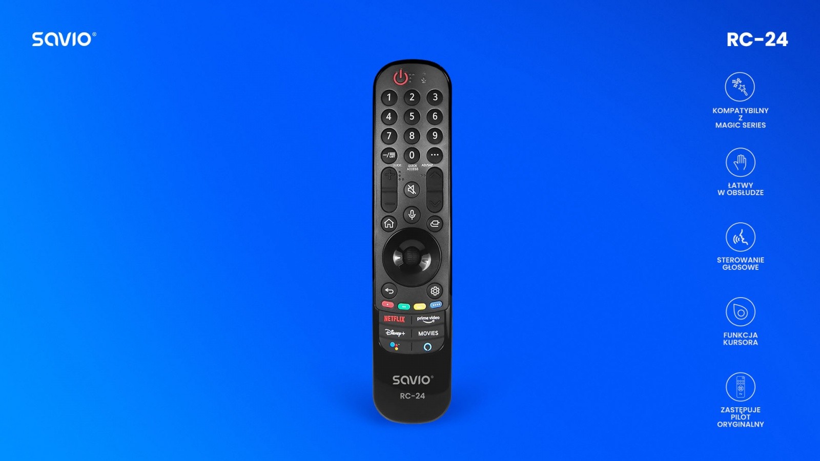 Pilot uniwersalny Rc-24 do telewizorów LG SMART na niebieskim tle 